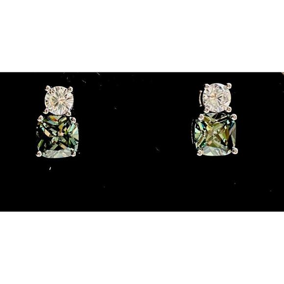 Cushion Cut 2.3ct Green Sapphire & Diamond .925 Silver Stud Earrings Lab Created - Picture 10 of 16